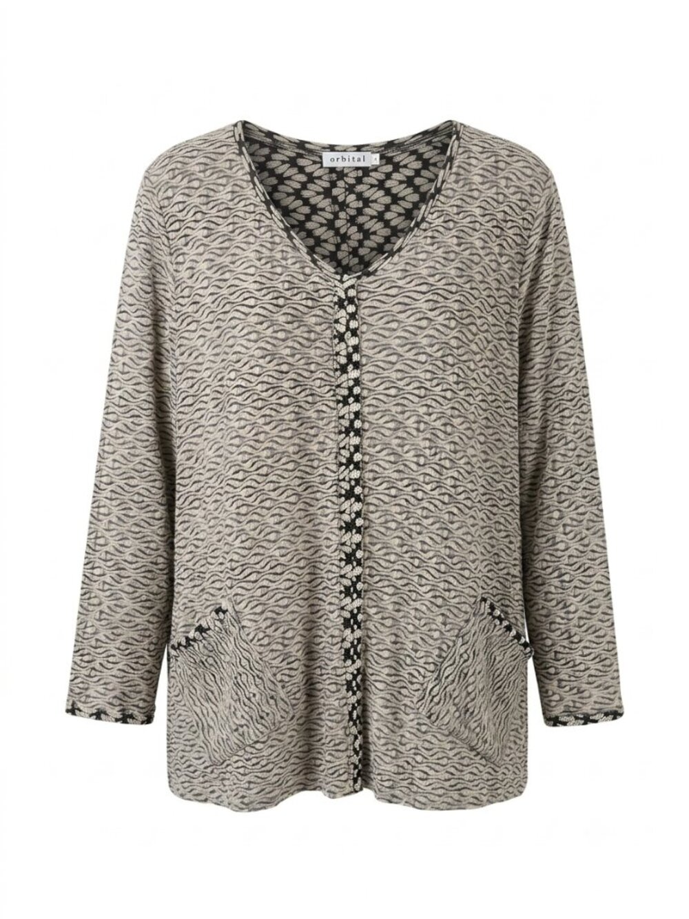 Habitat  Abstract Print V-Neck Cardigan Sweater with Pockets Beige Black Sz XL